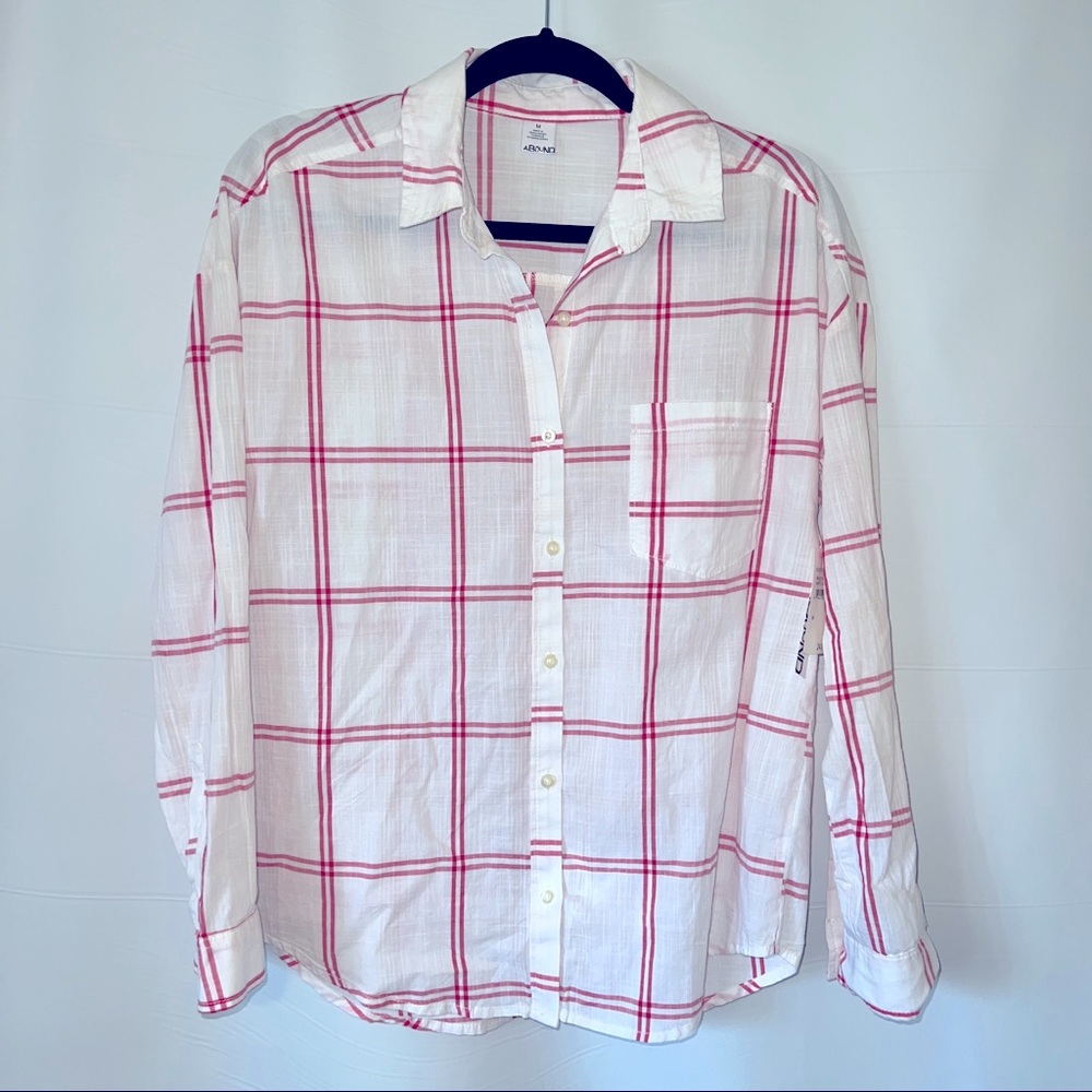 Abound White & Red Button Down Shirt NWT